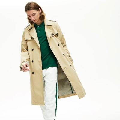 Abrigos Lacoste Long Belted Algodon Trench Hombre Beige | 37PJQVXOA