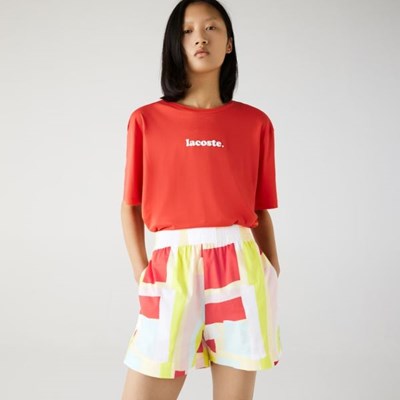 Bermudas Lacoste Abstract-Print Algodon Poplin Mujer Amarillos Blancos | 09RJTZHWX