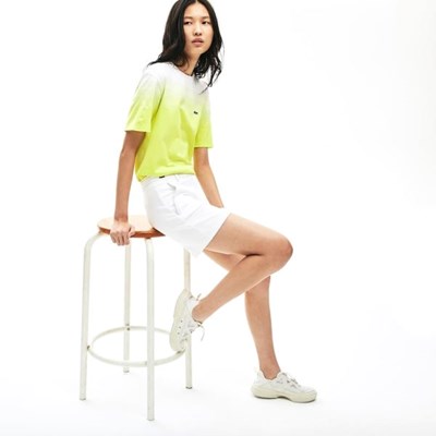 Bermudas Lacoste Made in France Contrast Stitching Mujer Blancos Azul Marino | 47KLYRVTM