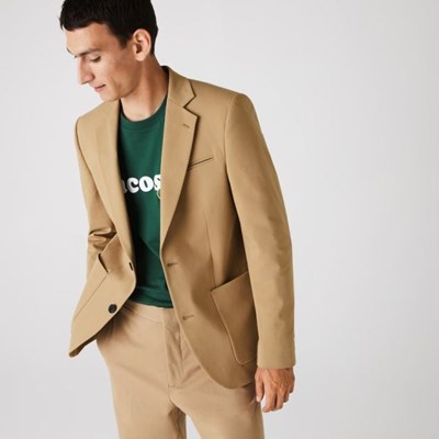 Blazers Lacoste Stretch Buttoned Straight Fit Algodon Hombre Beige | 31WXCVBIT