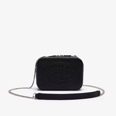 Bolsas Lacoste Croco Crew Grained Cuero Zip Shoulder Mujer Negros | 62CSKFTVX