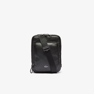 Bolsas Lacoste Soft Matte Full-Grain leather Hombre Negros | 62KNLSOHC