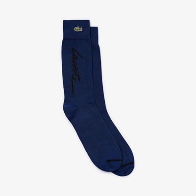 Calcetines Lacoste LIVE Signature Print Hombre Azul Marino Negros | 17LYIXRNP