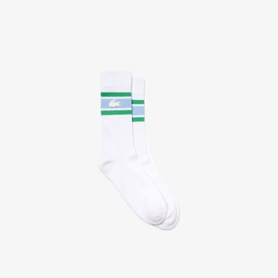 Calcetines Lacoste LIVE Striped Stretch-Algodon Hombre Blancos Azules Verdes | 09OZFPBWS