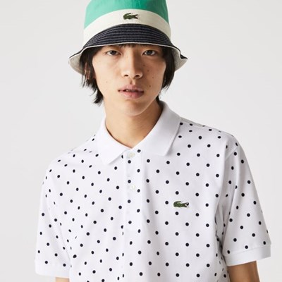 Camisa Polo Lacoste Classic Fit Polka Dot Algodon Piqué Hombre Blancos Azul Marino | 79OWBGZJN