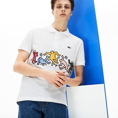 Camisa Polo Lacoste Keith Haring Print Piqué Hombre Blancos | 42YPMNXZT