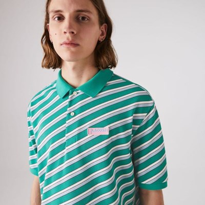 Camisa Polo Lacoste LIVE Striped Algodon Piqué Hombre Blancos Azul Marino | 17HCRJPME