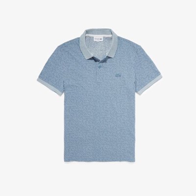 Camisa Polo Lacoste Printed Slim Fit Algodon Piqué Hombre Blancos Azules | 89IPXKBTQ