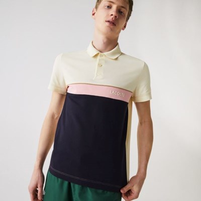 Camisa Polo Lacoste Regular Fit Colorblock Algodon Piqué Hombre Beige Azul Marino Rosas | 17HETVNAI