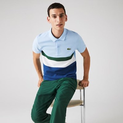 Camisa Polo Lacoste Regular Fit Colorblock Algodon Piqué Hombre Azules Blancos Verdes | 78KSVFWZI