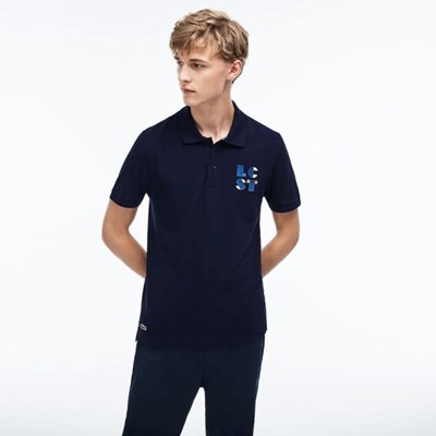 Camisa Polo Lacoste Regular Fit LCST Lettering Petit Piqué Hombre Azul Marino | 31DQVNOCM