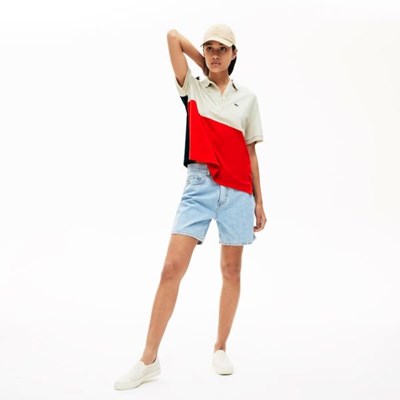 Camisa Polo Lacoste Relaxed-Fit Ligeros Color-Block Piqué Mujer Rojos Beige Azul Marino | 61DSPJTHW