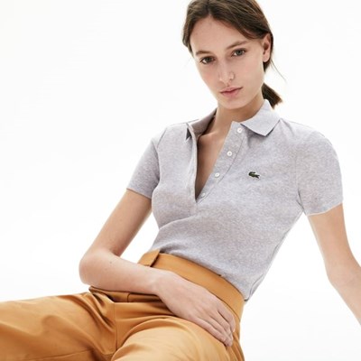 Camisa Polo Lacoste Ribbed Algodon Mujer Grises | 67KMTRIUV