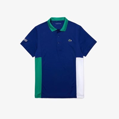 Camisa Polo Lacoste SPORT Colorblock Mesh Respirable Piqué Tenis Hombre Azules Verdes Blancos | 85JBLYORQ