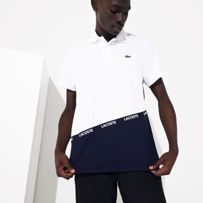 Camisa Polo Lacoste SPORT Respirable Color-Block Piqué Hombre Blancos Azul Marino | 68KWBFRLV