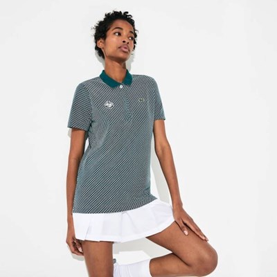 Camisa Polo Lacoste SPORT Roland Garros Printed Algodon Mujer Verdes Blancos Rojos | 49JRTQEBW