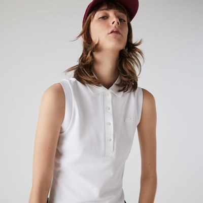 Camisa Polo Lacoste Sin Manga Algodon Piqué Mujer Blancos | 64KVQZAUB