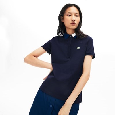 Camisa Polo Lacoste Slim Fit Stretch Piqué Mujer Azul Marino | 35TRWZKEA