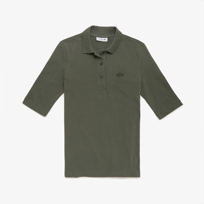 Camisa Polo Lacoste Slim Fit Supple Algodon Mujer Kaki Verdes | 78LZJUYPG