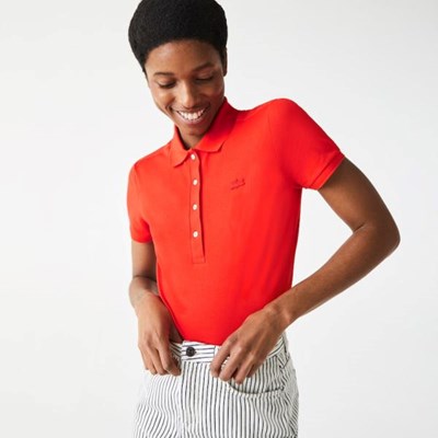 Camisa Polo Lacoste Stretch Algodon Piqué Mujer Rojos | 20KYQVGXJ