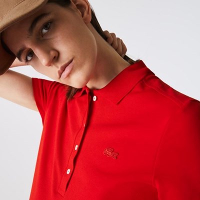 Camisa Polo Lacoste Stretch Algodon Piqué Mujer Rojos | 25JUASYPW