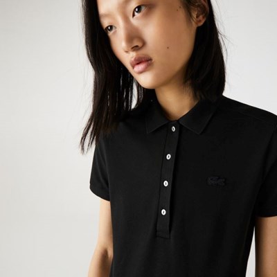 Camisa Polo Lacoste Stretch Algodon Piqué Mujer Negros | 25ZKMPUFS