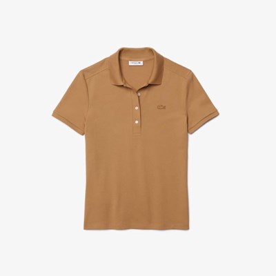 Camisa Polo Lacoste Stretch Algodon Piqué Mujer Beige | 85DOTRSYH