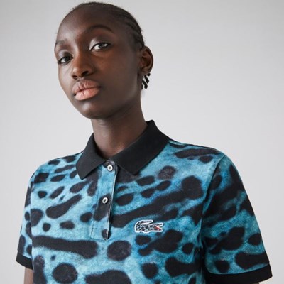 Camisa Polo Lacoste x National Geographic Animal Print Piqué Mujer Blancos | 67SENXZTV