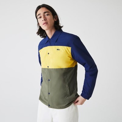 Camisas Lacoste Colorblock Agua-Resistant Quilted Hombre Azules Amarillos Kaki Verdes | 05DAJWSYP