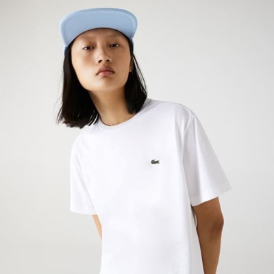 Camisas Lacoste Crew Neck Premium Algodon Mujer Blancos | 82QWOPJAZ