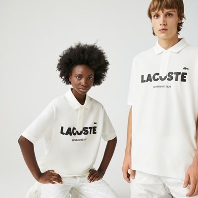 Camisas Lacoste LIVE Loose Fit Branded Algodon Piqué Hombre Blancos Negros | 29ITZCPNA