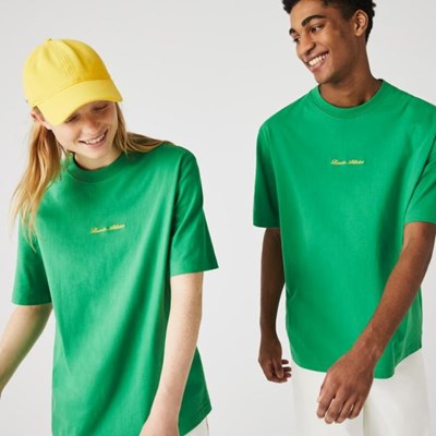 Camisas Lacoste LIVE Relaxed Fit Embroidered Algodon Mujer Verdes | 57BGXYHQU