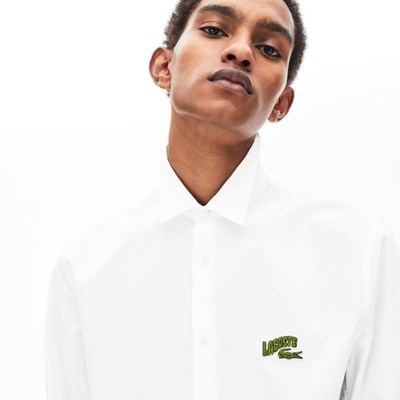 Camisas Lacoste Regular Fit Badge Logo Hombre Blancos | 10WEFYAKG