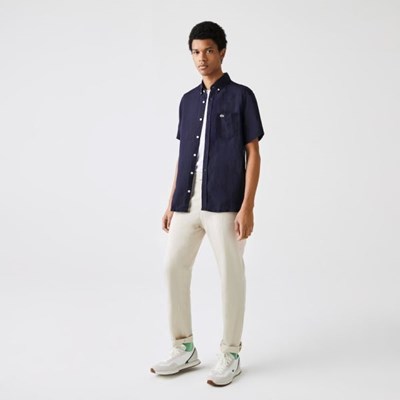 Camisas Lacoste Regular Fit Linen Hombre Azul Marino | 58RHSWVZU