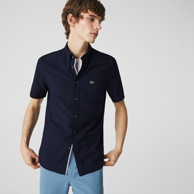 Camisas Lacoste Regular Fit Oxford Algodon Hombre Azul Marino | 24TUKCZBL