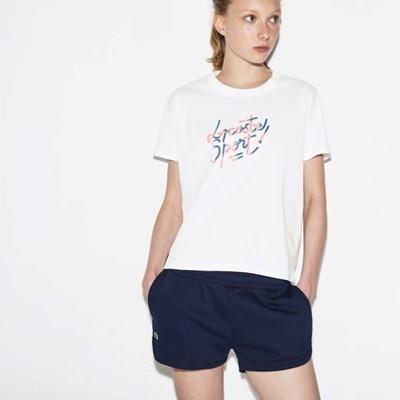 Camisas Lacoste SPORT Crew Neck Shaded Design Tenis Mujer Blancos Rojos Rosas Azules | 97JDSFKGR