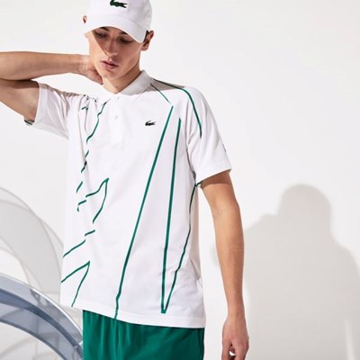 Camisas Lacoste SPORT Novak Djokovic Printed Respirable Hombre Blancos Verdes | 03FBKCLRW