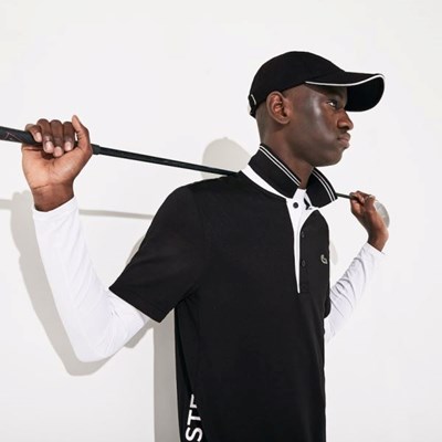 Camisas Lacoste SPORT Signature Respirable Golf Hombre Negros Blancos | 80ZTYSVMO