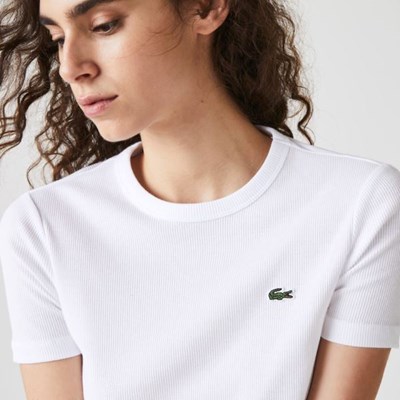 Camisas Lacoste Soft Algodon Crew Neck Mujer Blancos | 86QNWSZYM