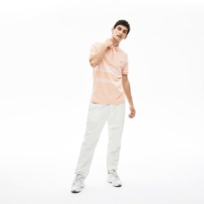 Camisas Lacoste Striped Linen And Algodon Regular Fit Hombre Rosas Blancos | 67KWBZIXE