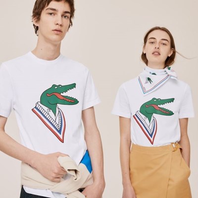 Camisas Lacoste x Jean-Michel Tixier Graphic Mujer Blancos Rojos | 84ORKVZAU