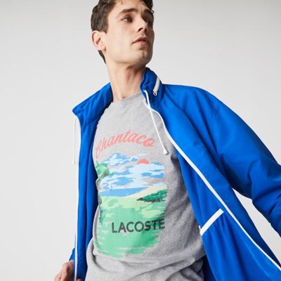 Camiseta Lacoste Crew Neck Landscape Print Algodon Hombre Grises Rojos | 53OBKPRHT