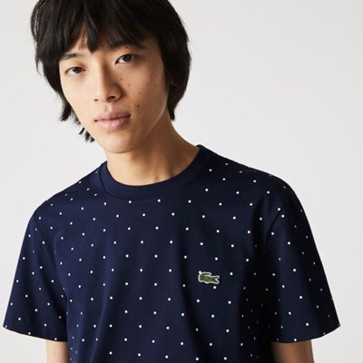 Camiseta Lacoste Crewneck Polka Dotted Algodon Hombre Azul Marino | 91MRUYJFI