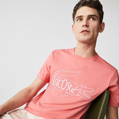 Camiseta Lacoste Crocodile-Embroidery Algodon Hombre Rosas | 24BKRWXVZ