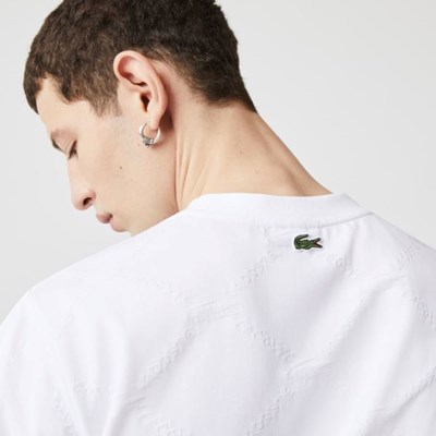 Camiseta Lacoste LIVE Monogram Printed Hombre Blancos | 34EUXWLBS