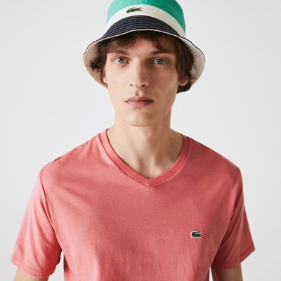 Camiseta Lacoste V-neck Pima Algodon Jersey Hombre Rosas | 18WMVHRPT