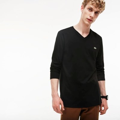 Camiseta Lacoste V-neck Soft Algodon Hombre Negros | 02XMHUJNV