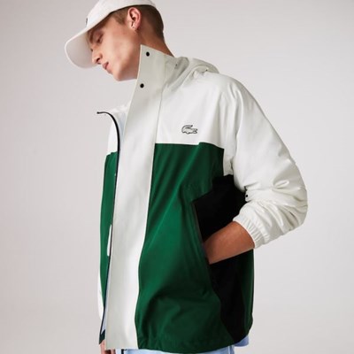 Chaquetas Lacoste Ligeros Colorblock Encapuchado Agua-Resistant Hombre Verdes Blancos Azul Marino | 39WXTIUBN