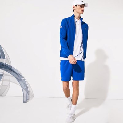 Chaquetas Lacoste SPORT Novak Djokovic Textured Zip Hombre Azules Blancos | 51ZQGKFXE