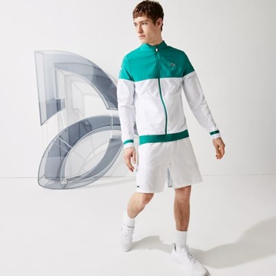 Chaquetas Lacoste SPORT x Novak Djokovic Colorblock Zip Hombre Blancos Verdes | 98LXQEHZV